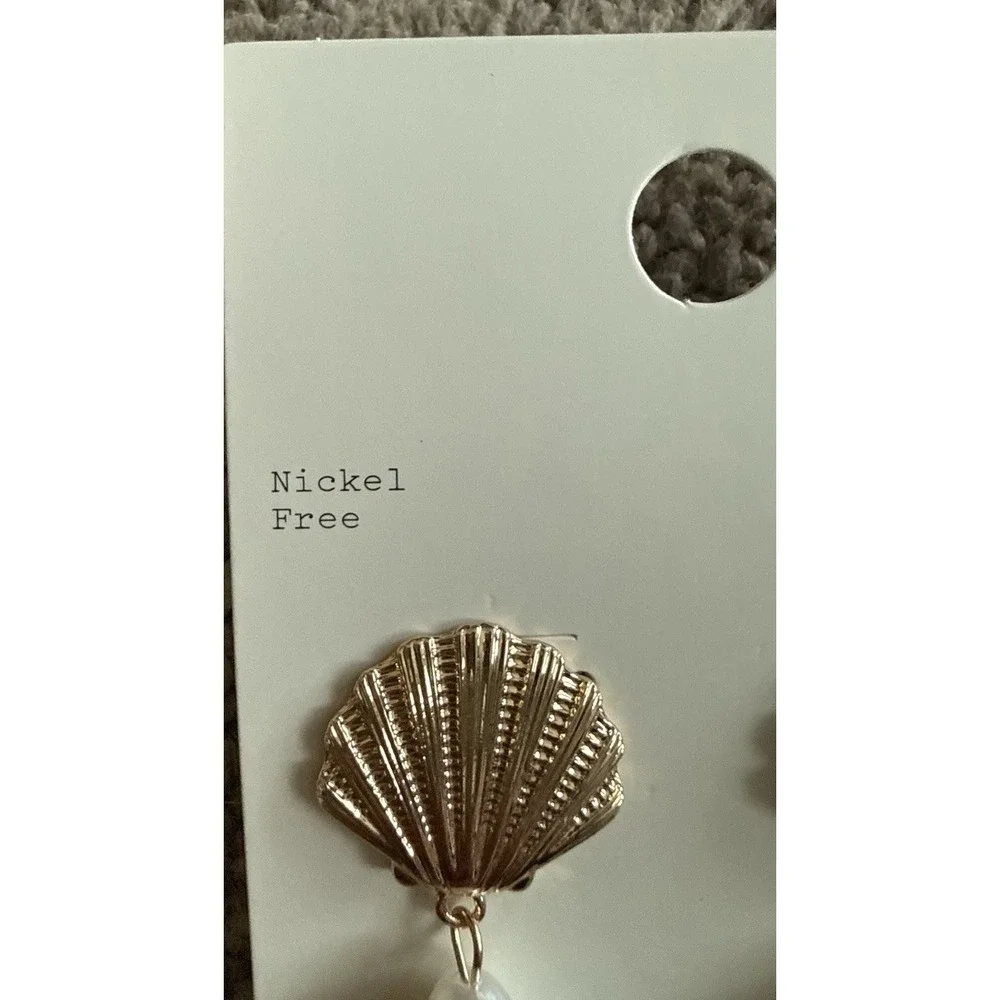 Gold Shell Post Pearl Drop Earrings - Nickel Free-‎ A New Day™